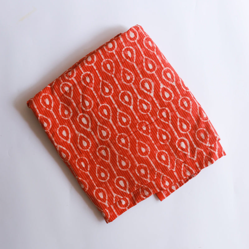 Orange Kantha Dabu Blockprint Cotton Fabric (min. 2m)-fabric-House of Ekam