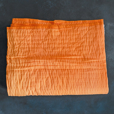 Orange Ombre Handmade Kantha Queen Bed Bedcover/Dohar-Quilt Set-House of Ekam