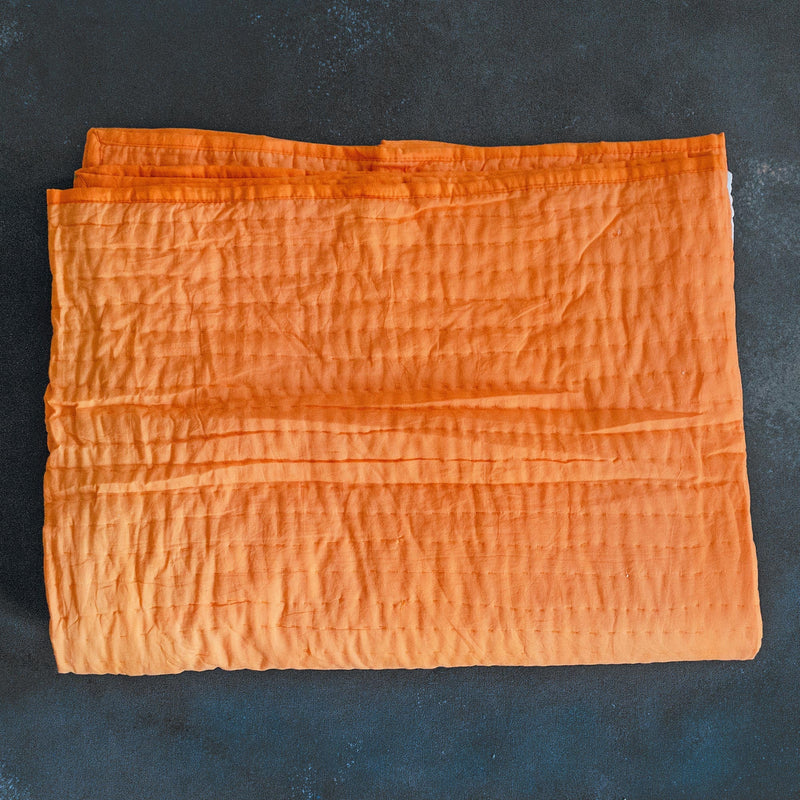 Orange Ombre Handmade Kantha Queen Bed Bedcover/Dohar-Quilt Set-House of Ekam