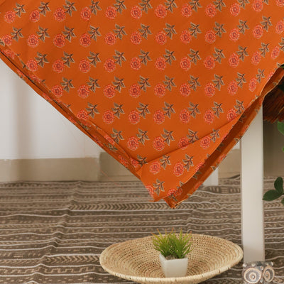 Orange Rose Blockprint Cotton Fabric (min. 2m)-fabric-House of Ekam