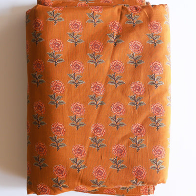 Orange Rose Blockprint Cotton Fabric (min. 2m)-fabric-House of Ekam