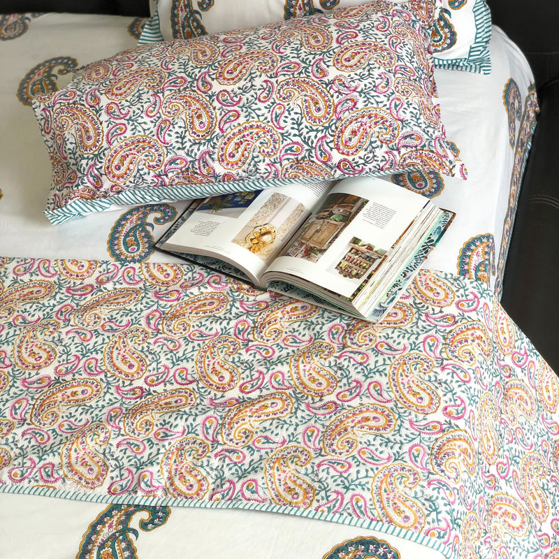 Paisley Buta Double Bed Reversible Dohar-Quilt Set-House of Ekam