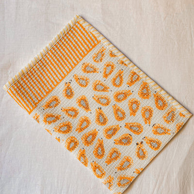 Papaya Blockprint Tea Towel-Tea Towels-House of Ekam