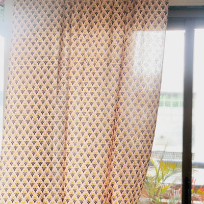 Peach Buti Blockprint Semi Sheer Curtain-Curtains-House of Ekam