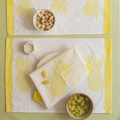 Pineapple Blockprint Placemats and Napkins-Table Runners-House of Ekam