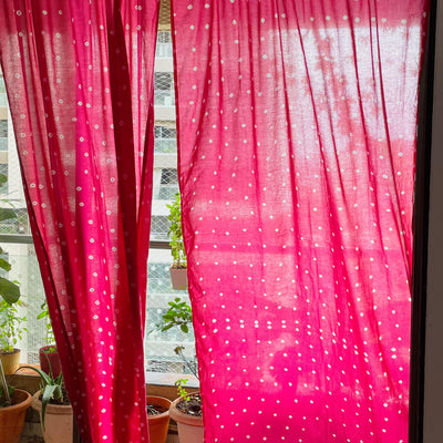 Pink Bandhani Curtains-Curtains-House of Ekam
