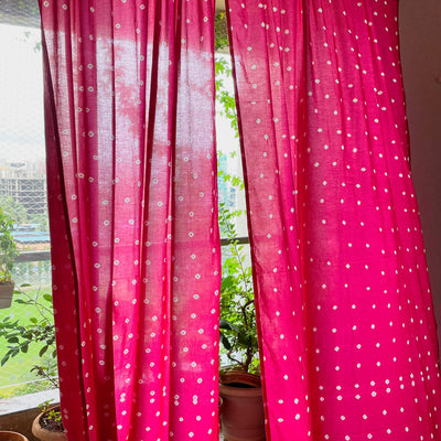 Pink Bandhani Curtains-Curtains-House of Ekam
