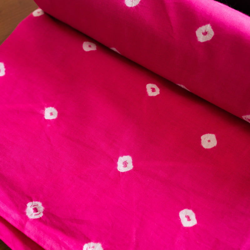 Pink Bandhani Tie Dye Cotton Fabric (min. 2m)-fabric-House of Ekam