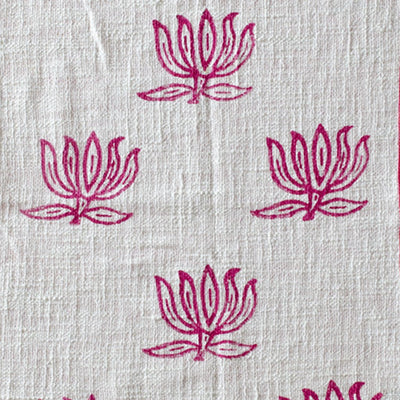Pink Blockprinted Lotus Tea Towel Set-Tea Towels-House of Ekam