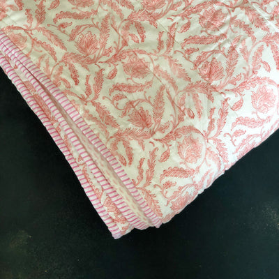 Pink Floral Reversible Double Bed Reversible Quilt - Limited Edition-Quilt Set-House of Ekam