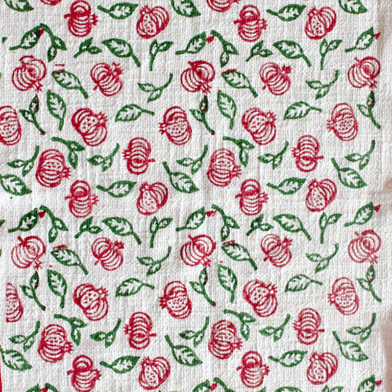 Pink & Green Pomegranate Blockprinted Tea Towel Set-Tea Towels-House of Ekam