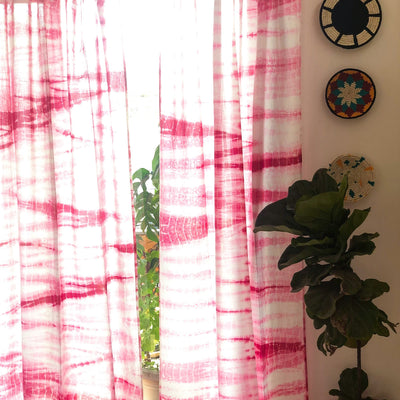 Pink Hand Tie Dye Sheer Curtains-Curtains-House of Ekam