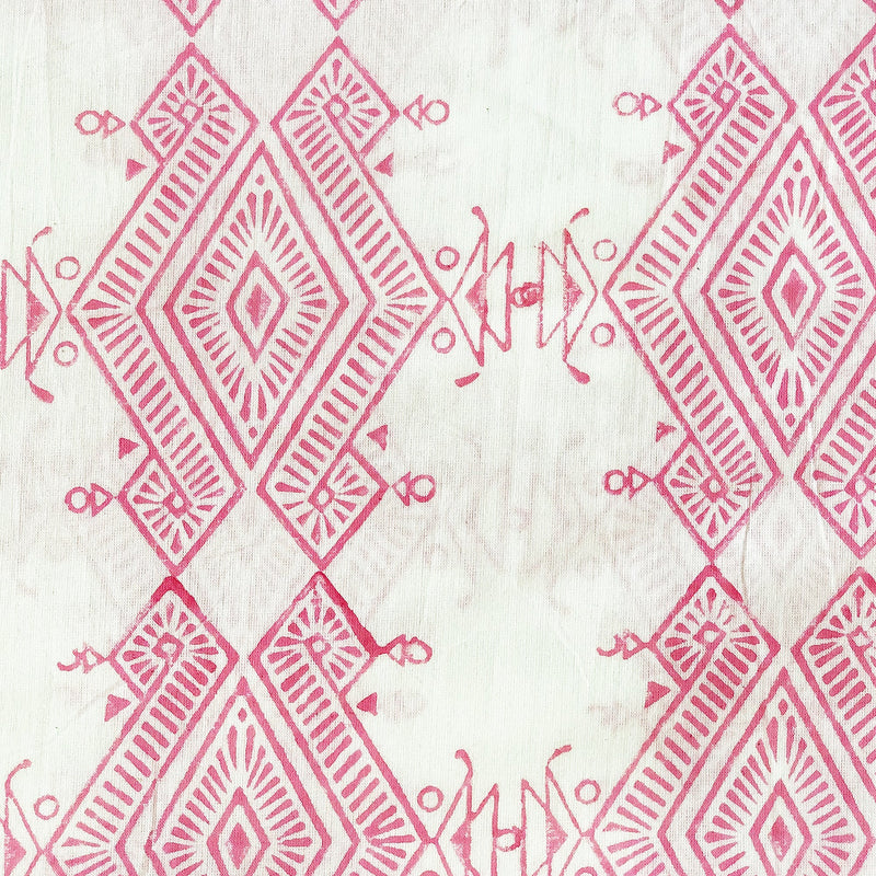 Pink Ikat Blockprint Cotton Fabric-fabric-House of Ekam