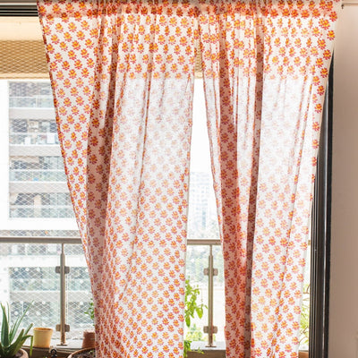 Pink & Lemon Floral Sheer Curtains-Curtains-House of Ekam