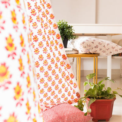 Pink & Lemon Floral Sheer Curtains-Curtains-House of Ekam