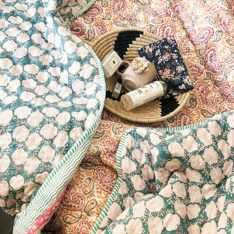 Pink Paisley Double Bed Jaipuri Reversible Quilt-Quilt Set-House of Ekam