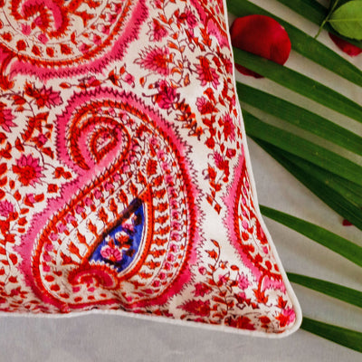 Pink Paisley Mashru Silk Cushion Cover-Cushion Covers-House of Ekam