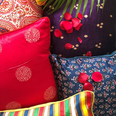 Pink Paisley Mashru Silk Cushion Cover-Cushion Covers-House of Ekam