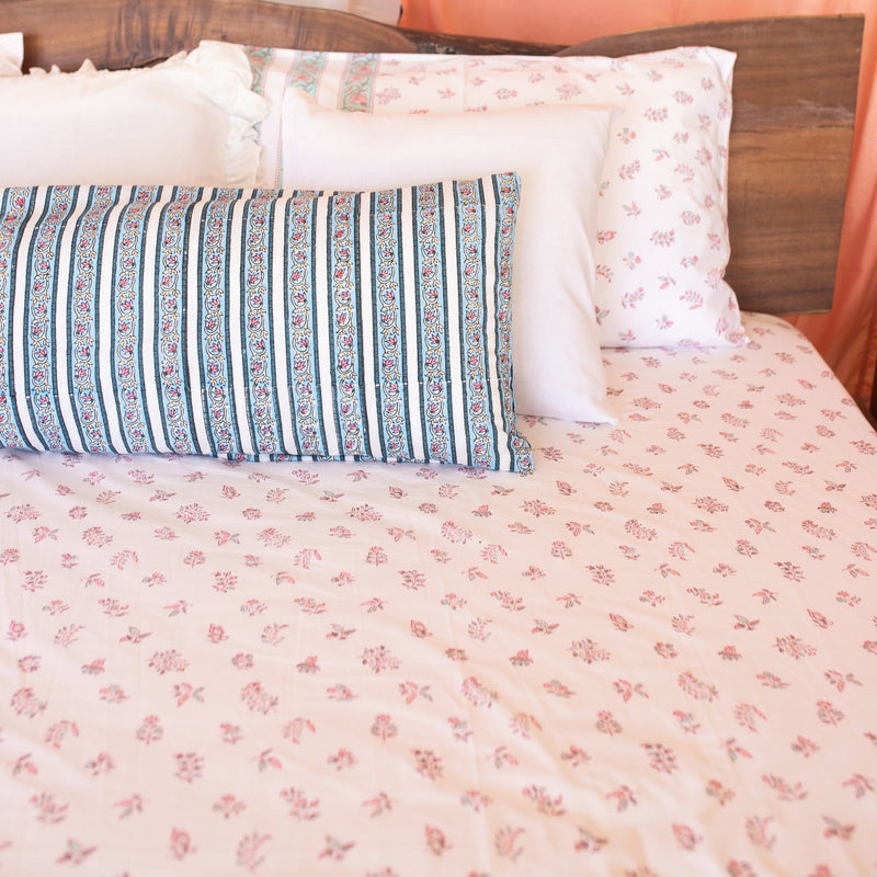 Pink Parisian Floral Double Bed Bedsheet-Bedsheets-House of Ekam