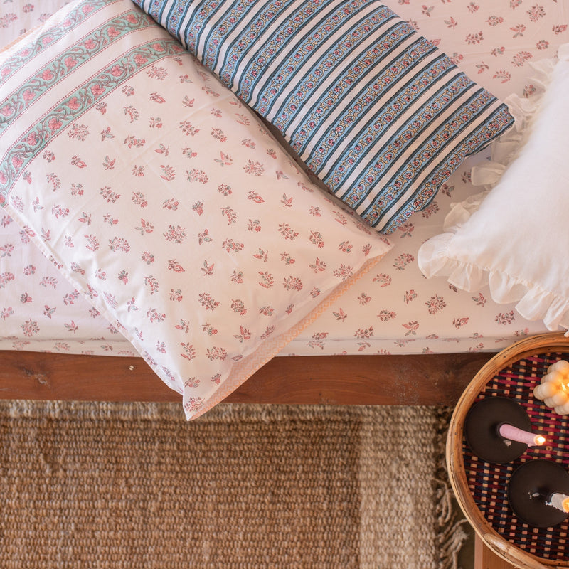Pink Parisian Floral Double Bed Bedsheet-Bedsheets-House of Ekam