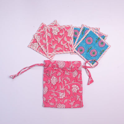 Pink Rangrez Reversible Table Coaster Set of 6-Coasters-House of Ekam