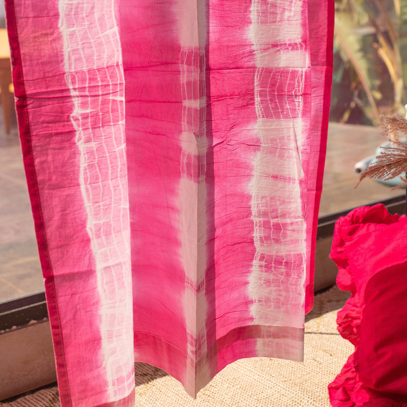 Pink Shibori Stripe Tie Dye Semi Sheer Curtains-Curtains-House of Ekam