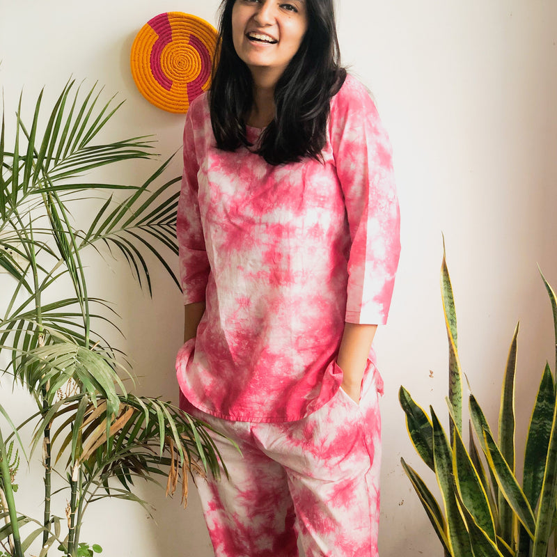 Pink Tie Dye Loungewear Pyjama Set-loungewear-House of Ekam