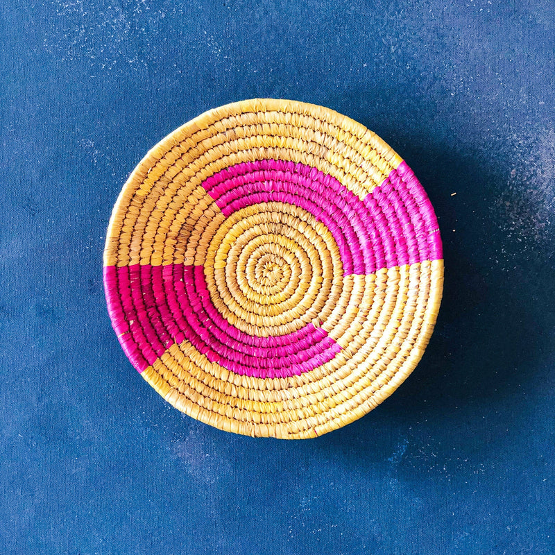 Pink & Yellow Sabai Handwoven Grass Basket-Sabai-House of Ekam
