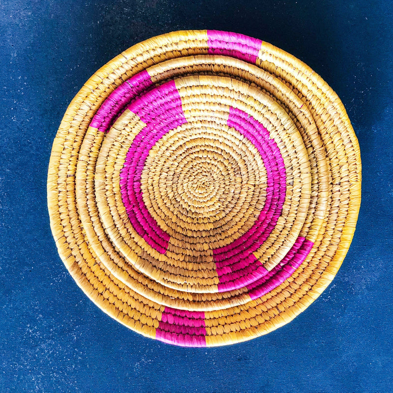 Pink & Yellow Sabai Handwoven Grass Basket-Sabai-House of Ekam