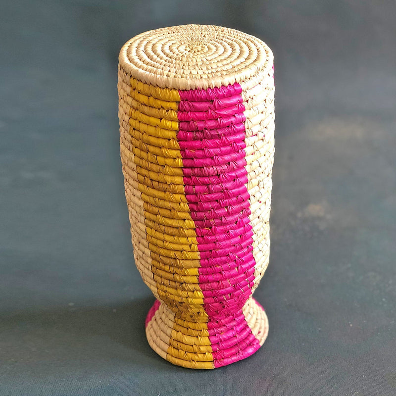 Pink and Yellow Stripe Sabai Vase-Vases-House of Ekam