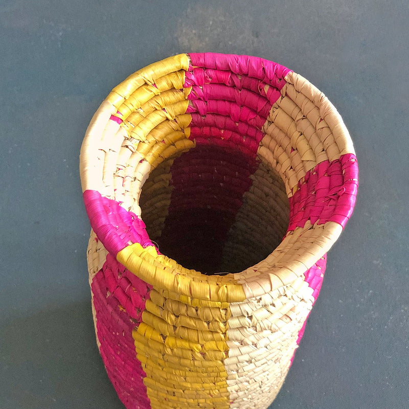 Pink and Yellow Stripe Sabai Vase-Vases-House of Ekam