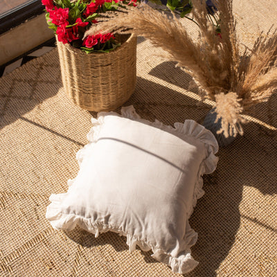 Plain White Ruffle Cushion Cover-Cushion Covers-House of Ekam