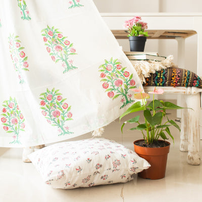 Pomegranate Bageecha Floral Sheer Curtains-Curtains-House of Ekam