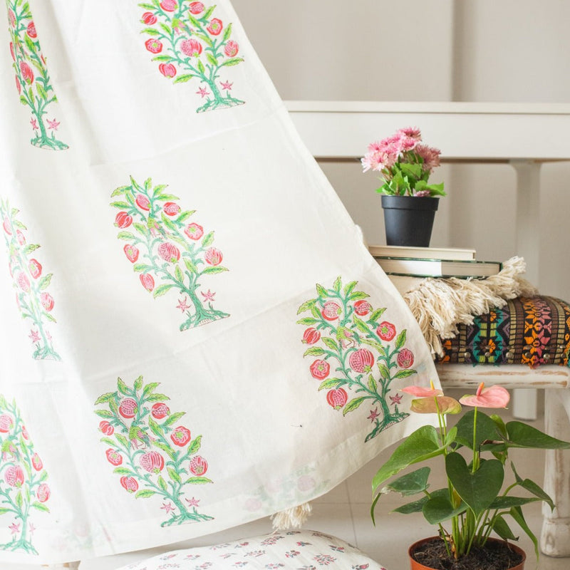 Pomegranate Bageecha Floral Sheer Curtains-Curtains-House of Ekam