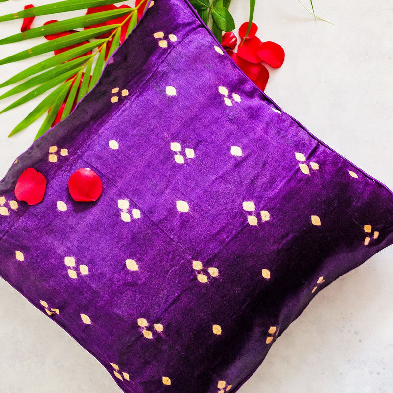 Purple Bandhni Mashru Silk Cushion Cover-Cushion Covers-House of Ekam