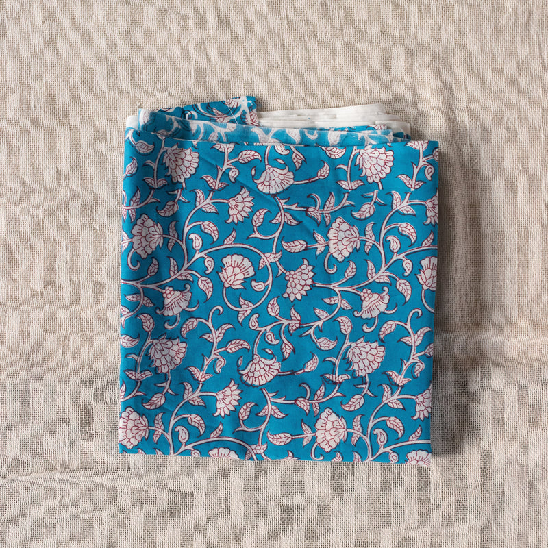 Rangrez Blue Blockprint Cotton Fabric (min. 2m)-fabric-House of Ekam