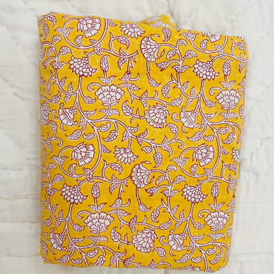 Rangrez Yellow Blockprint Cotton Fabric (min. 2m)-fabric-House of Ekam