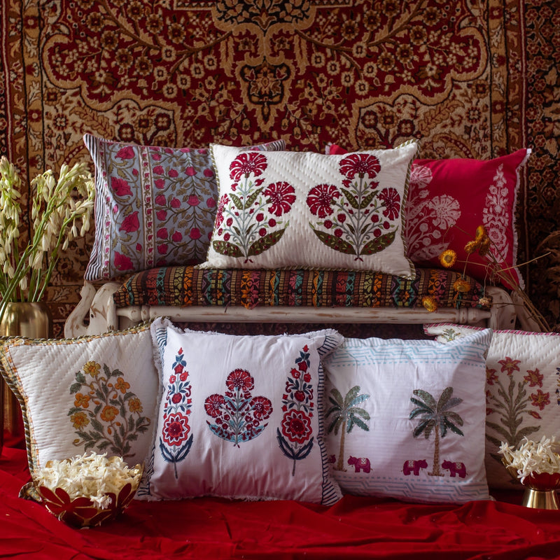 Rani Cypress Poppy Gad Cushion Cover-Cushion Covers-House of Ekam