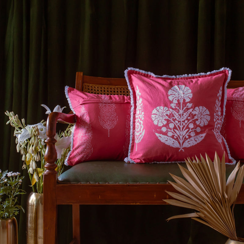Rani Cypress Poppy Gad Cushion Cover-Cushion Covers-House of Ekam