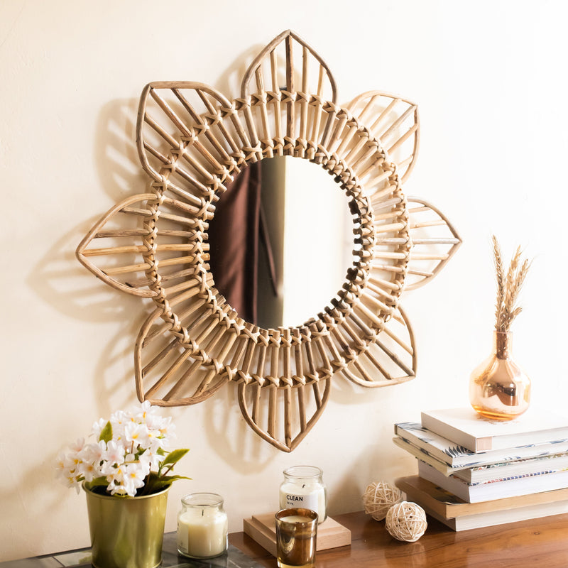 Rattan Sunflower Mirror-Mirrors-House of Ekam