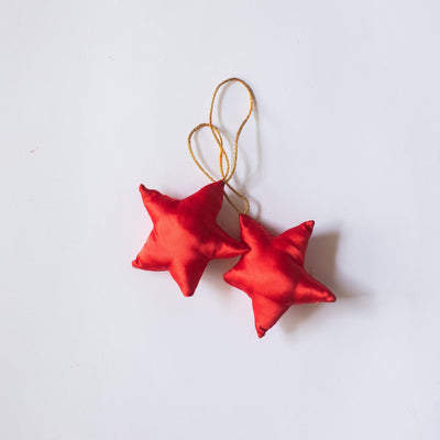 Red And Green Silk Mini Star Christmas Ornament Set of 2-Ornaments-House of Ekam