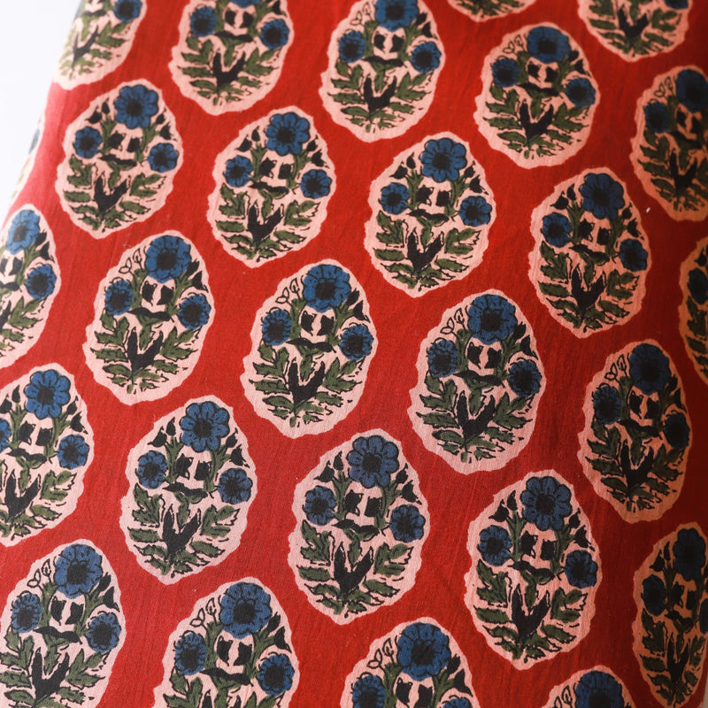 Red Awadhi Blockprint Cotton Fabric (min. 2m)-fabric-House of Ekam