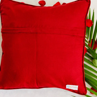 Red Batik Print Mashru Silk Cushion Cover-Cushion Covers-House of Ekam