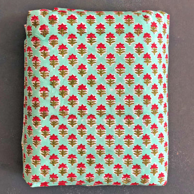 Red & Green Christmas Blockprint Cotton Fabric (min. 2m)-fabric-House of Ekam