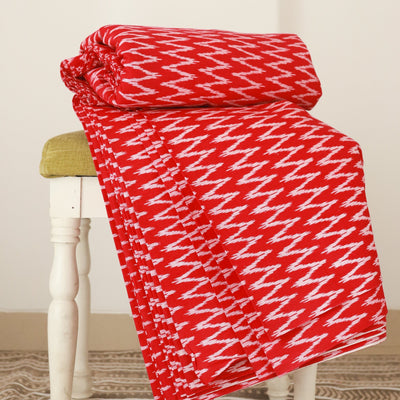 Red Ikat Blockprint Cotton Fabric (min. 2m)-fabric-House of Ekam