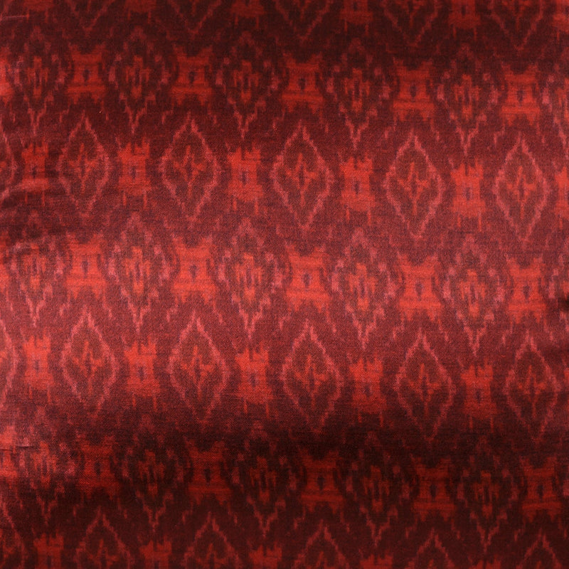 Red Ikat Blockprint Mashru Silk Cushion Cover-Cushion Covers-House of Ekam