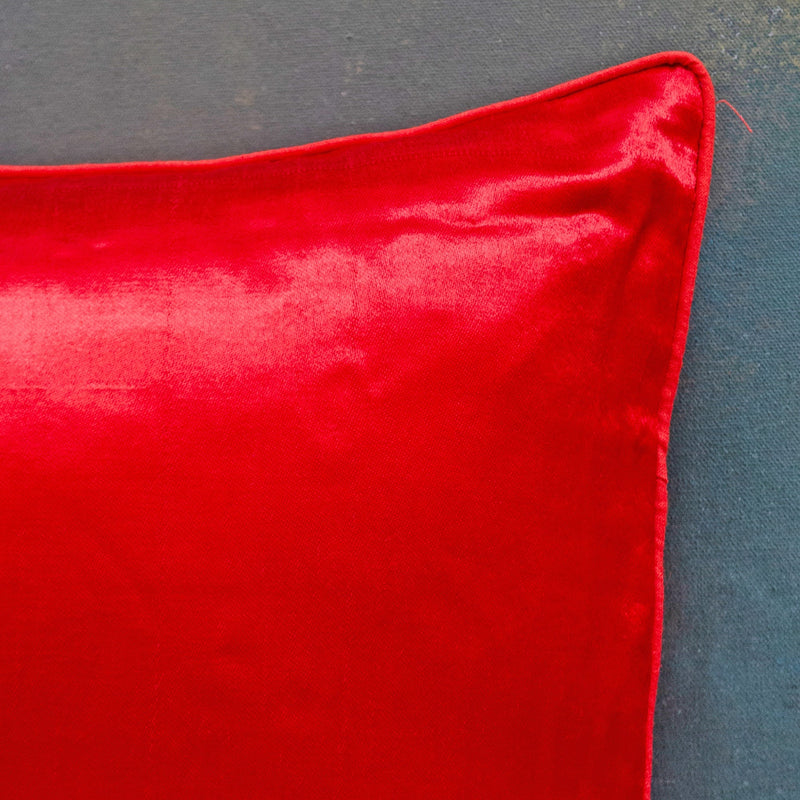 Red Mashru Silk Cushion Cover-Cushion Covers-House of Ekam