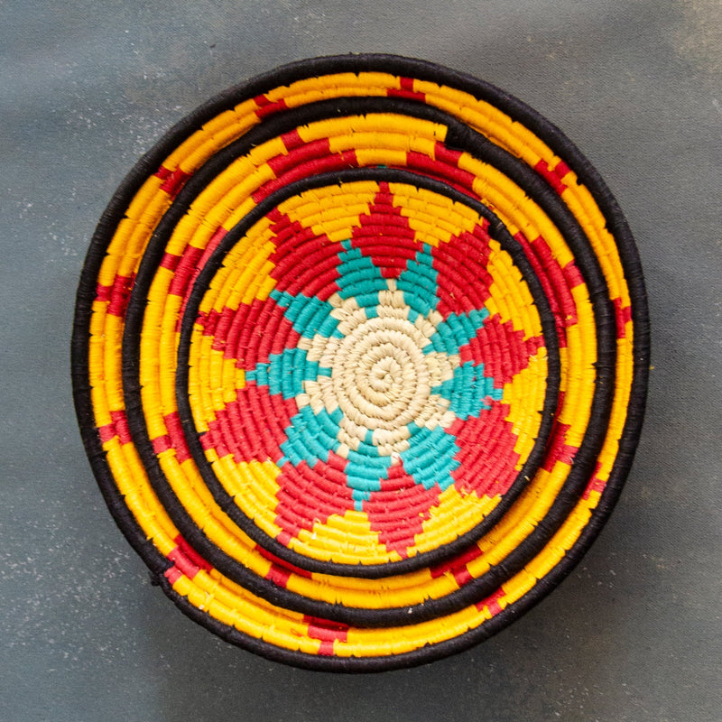 Red & Yellow Sun Sabai Handwoven Grass Basket-Sabai-House of Ekam