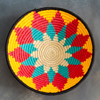 Red & Yellow Sun Sabai Handwoven Grass Basket-Sabai-House of Ekam
