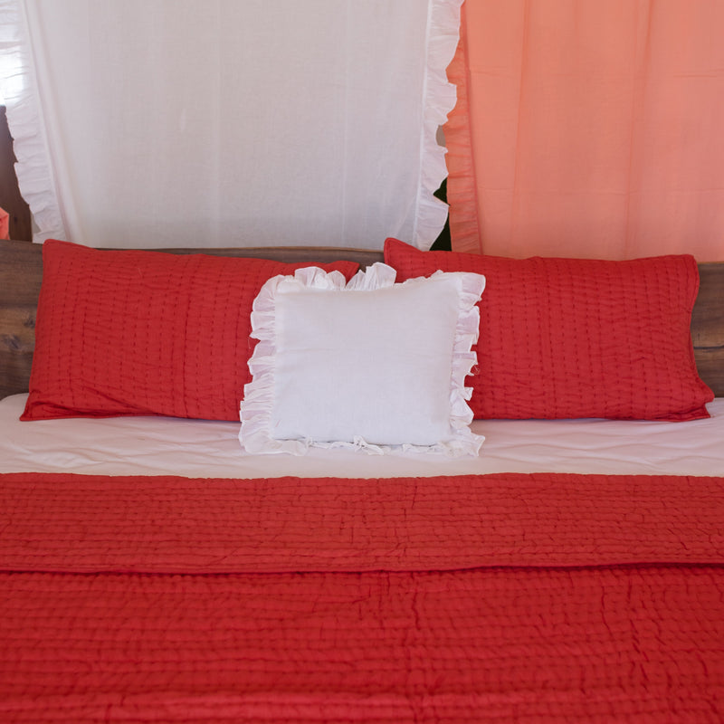 Rust Solid Kantha Stitch Bedcover/Quilt Set-Quilt Set-House of Ekam